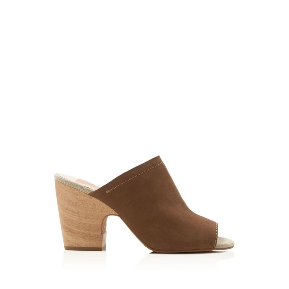 DOLCE VITA Womens Brown Tegan Block Heel Slide Leather Heeled Mules Shoes 9 M